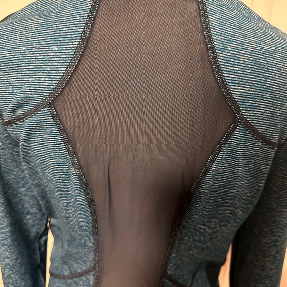Zella Navy Mesh Back and Sleeves Zip Up Jacket *2 Way Zipper, size M - Picture 9 of 10